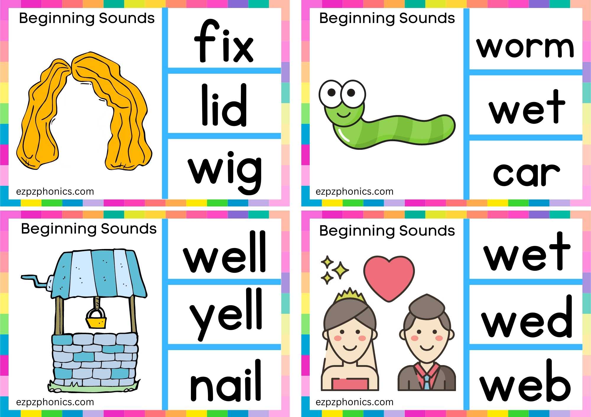 6 W Beginning Sound Clip Cards